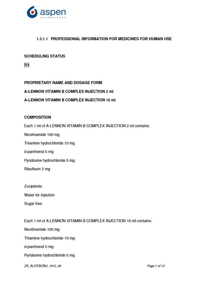 A-Lennon Vitamin B Complex Injection package insert preview