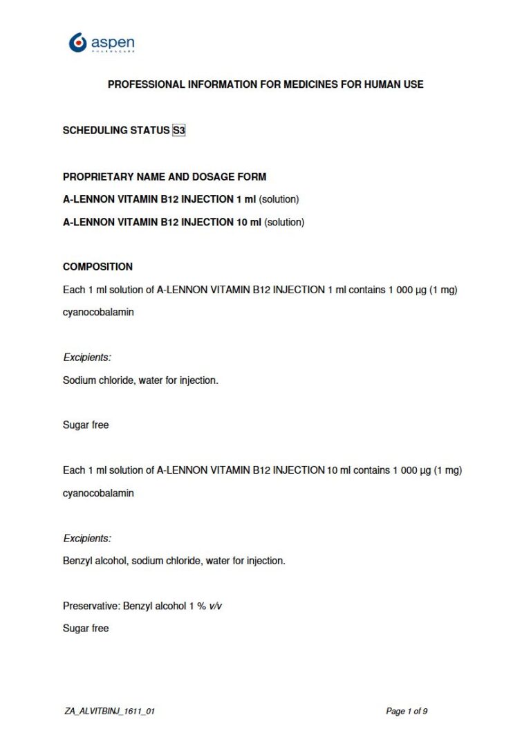 A-Lennon Vitamin B12 Injection package insert preview