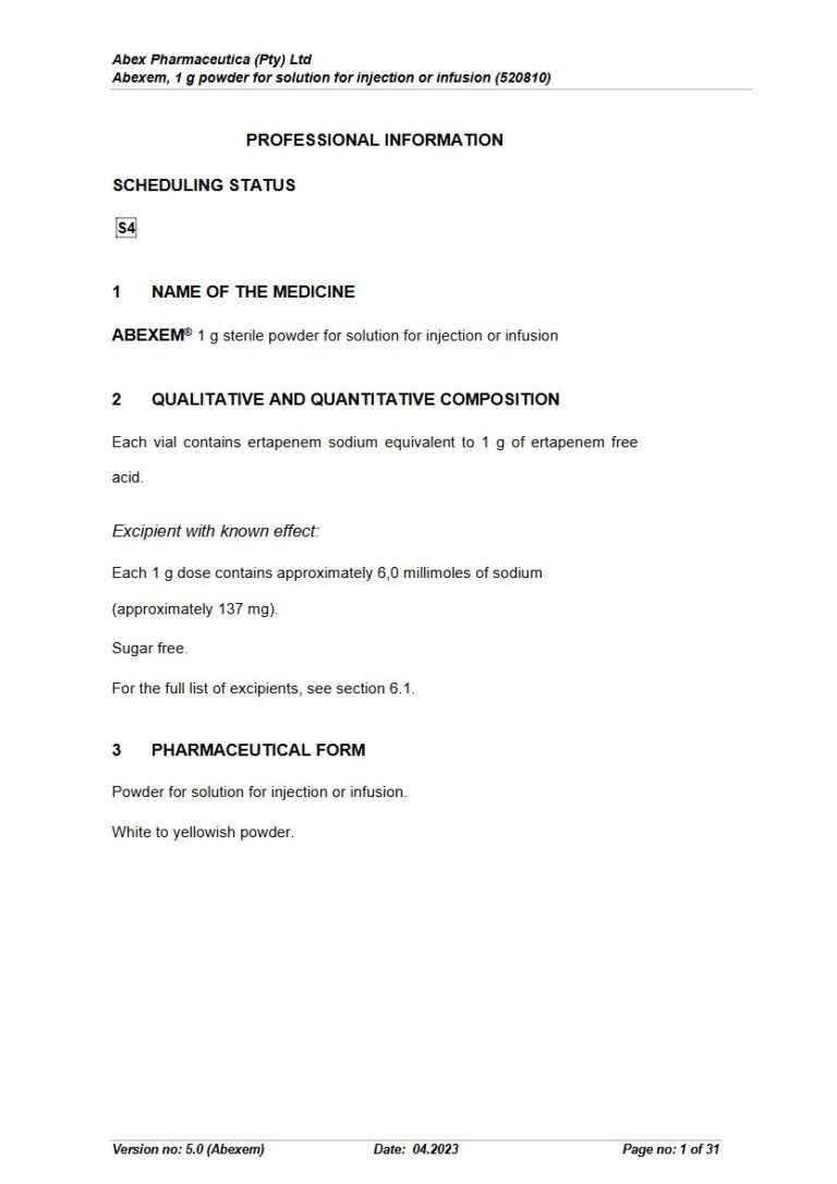 Abexem 1g Injection package insert preview