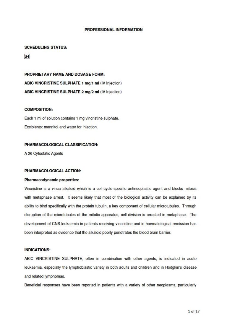 Abic Vincristine Sulphate Injection package insert preview