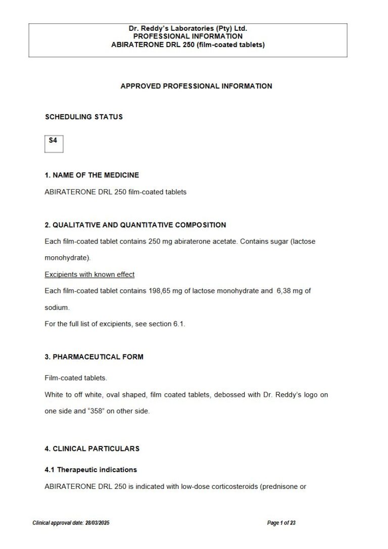 Abiraterone Drl FC Tablets package insert preview