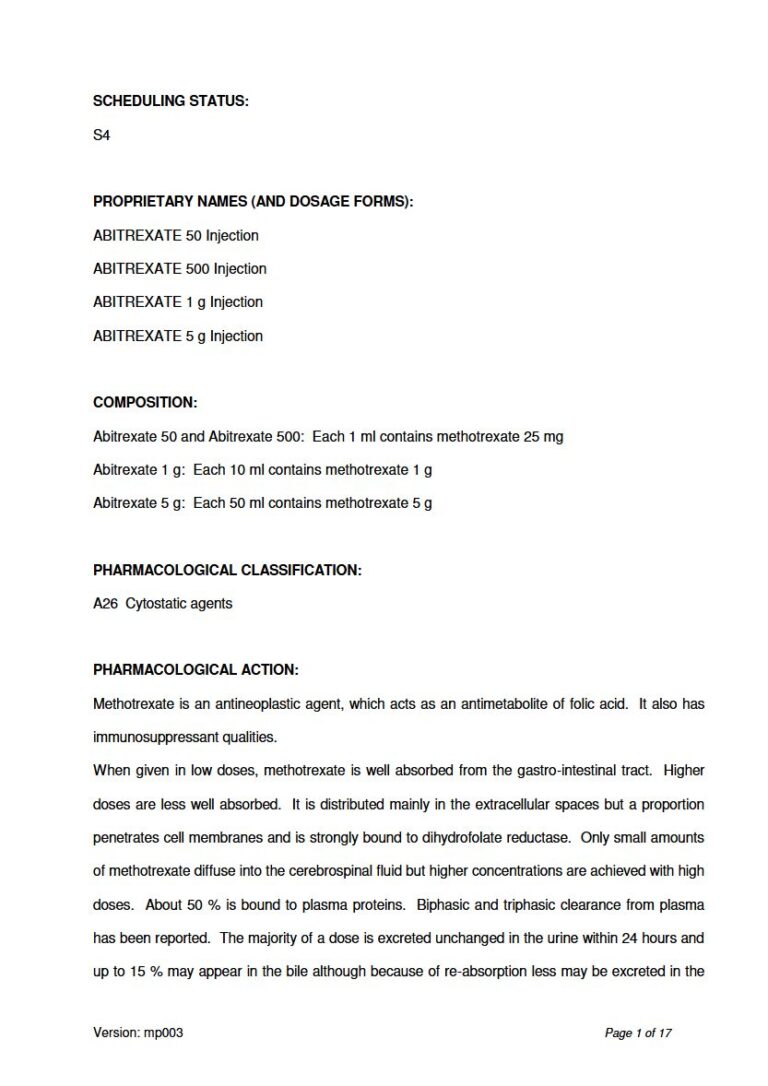 Abitrexate Injection package insert preview