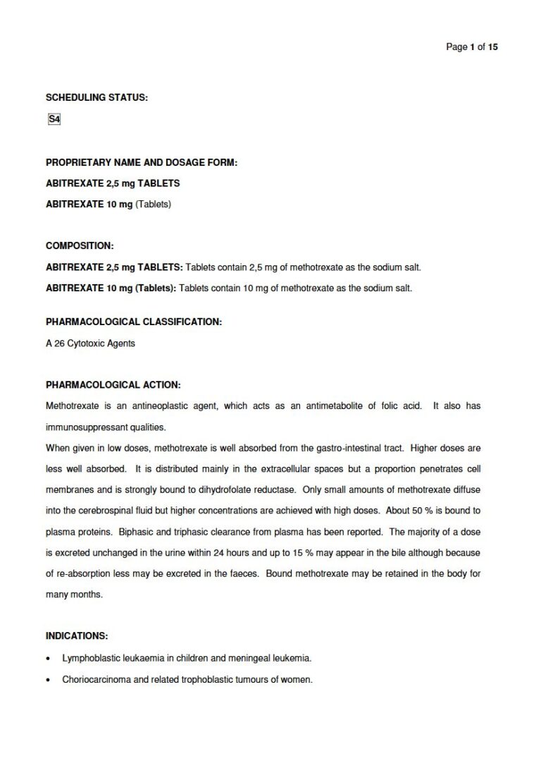 Abitrexate Tablets package insert preview