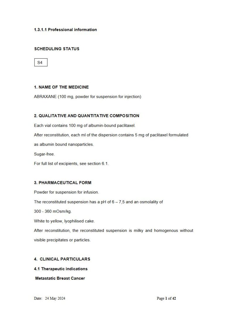 Abraxane 100 Injection package insert preview