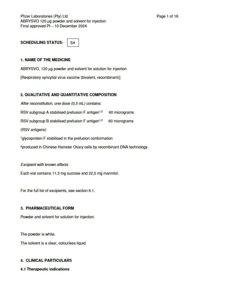 Abrysvo 120 μg Injection package insert preview