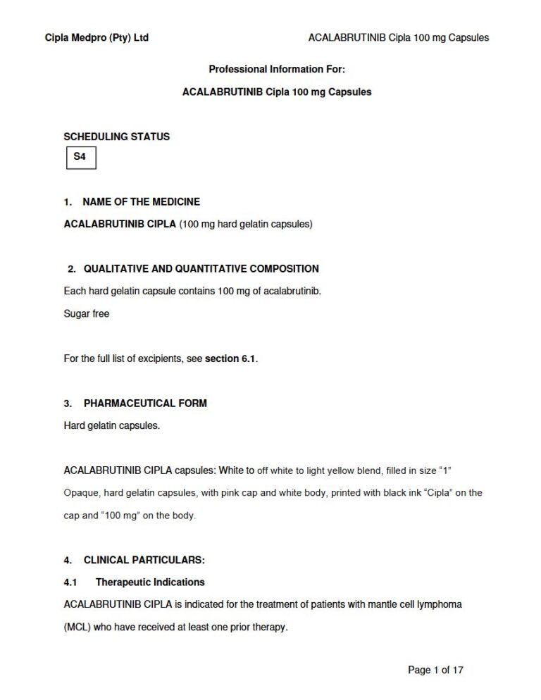 Acalabrutinib Cipla 100 mg Capsule package insert preview