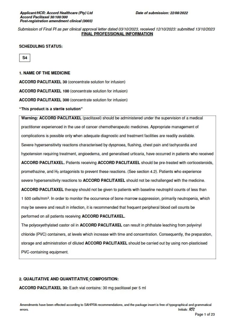 Accord Paclitaxel Injection package insert preview