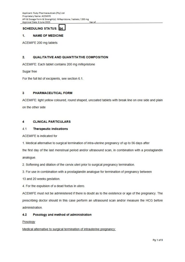 Acemife 200 mg Tablets package insert preview
