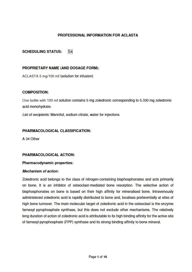 Aclasta 5 mg/100 mg Solution for infusion package insert preview