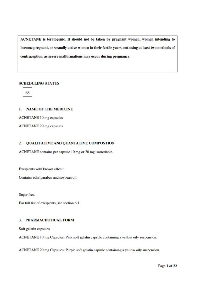 Acnetane 10 & 20 mg Capsules package insert preview