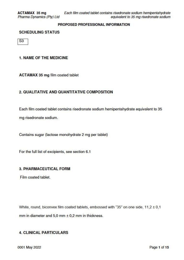 Actamax 35mg Tablets package insert preview
