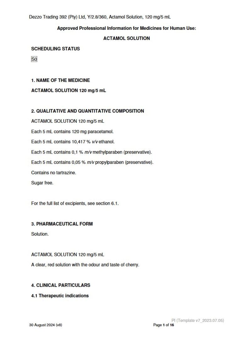 Actamol 120mg/5ml Solution package insert preview
