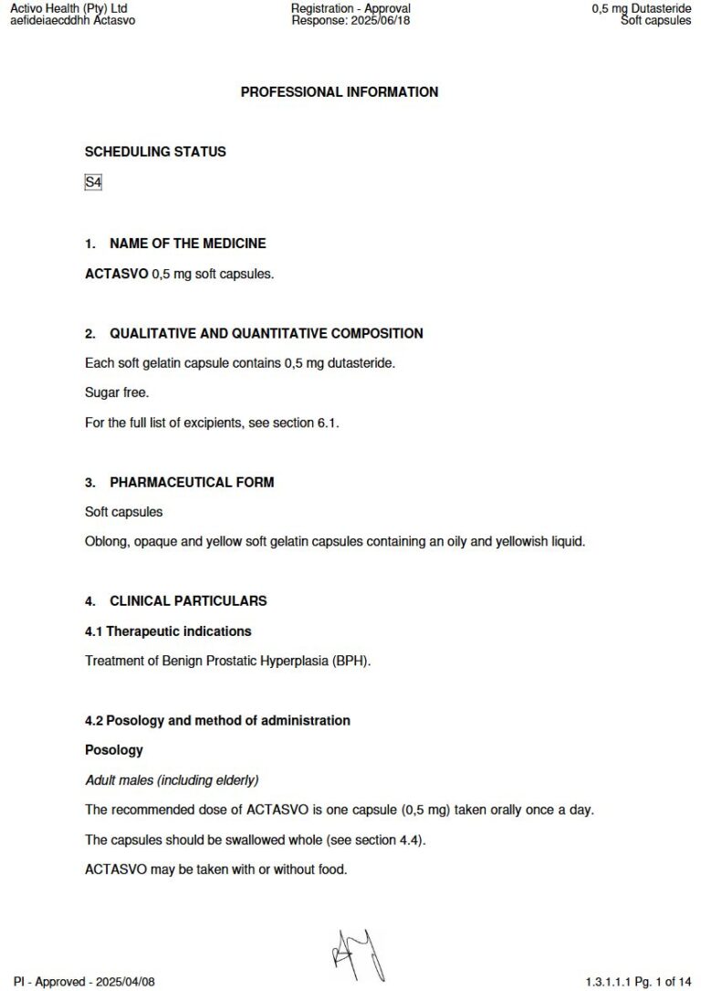 Actasvo 0,5 mg Capsules package insert preview