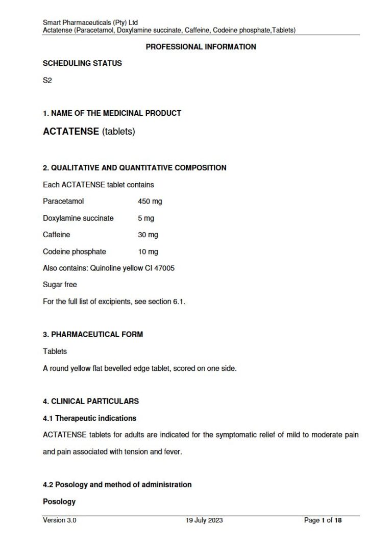 Actatense 450 mg Tablets package insert preview