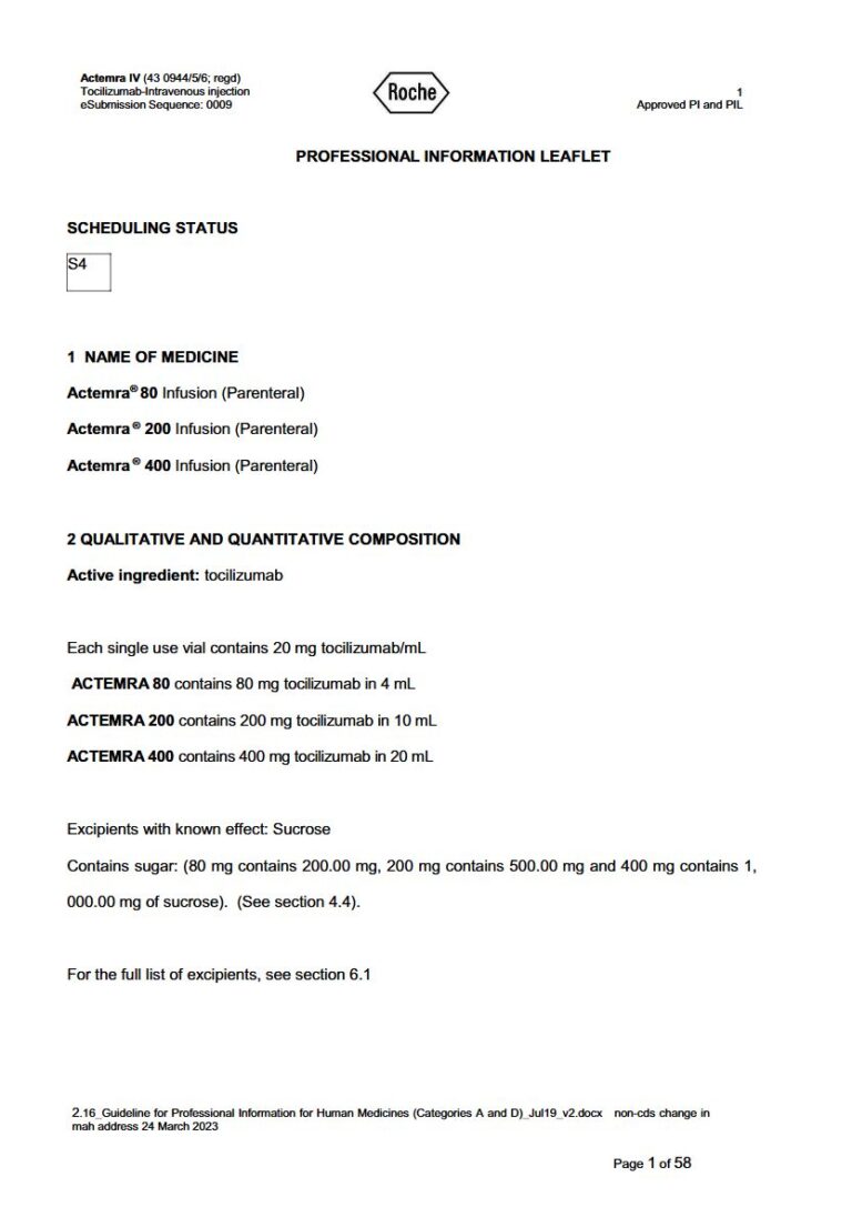 Actemra Injection package insert preview