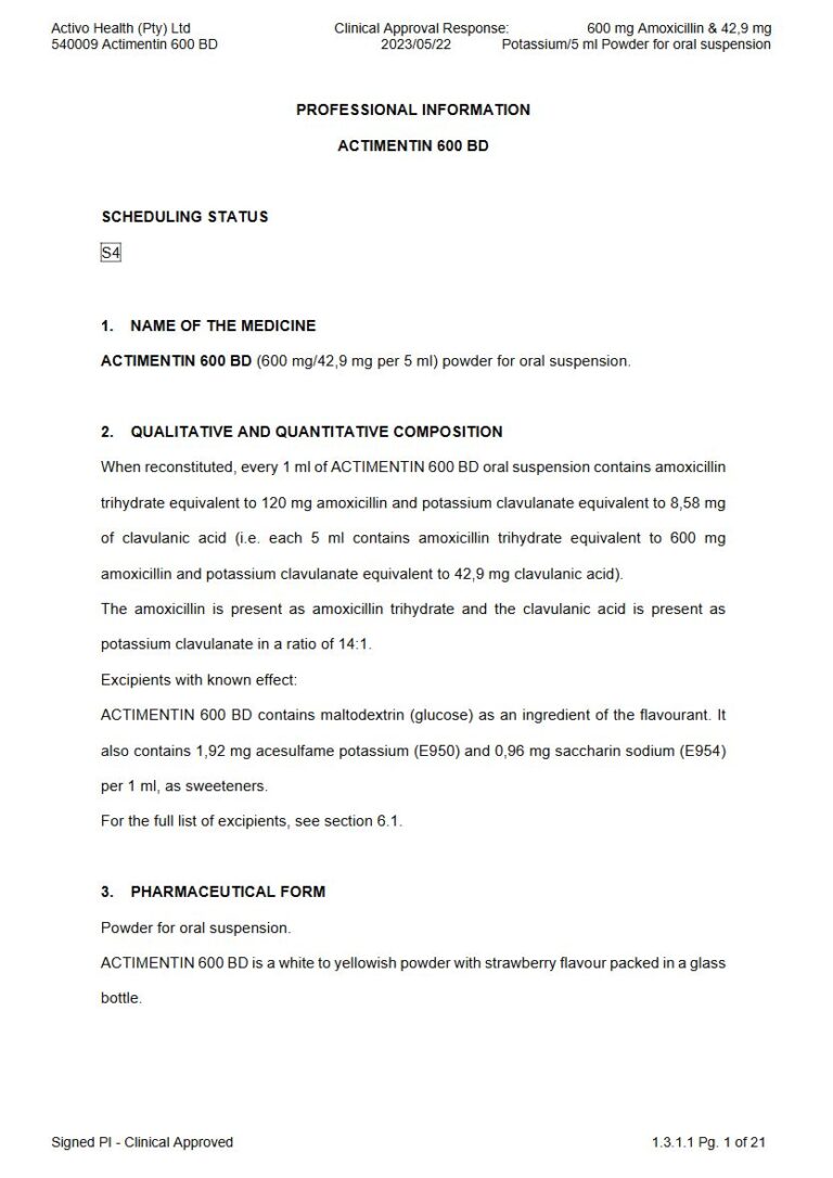 Actimentin 600 Bd Oral Suspension package insert preview
