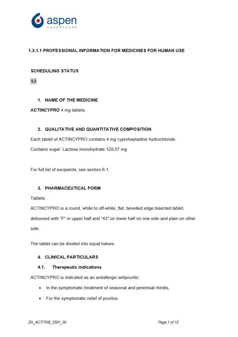 Actincypro 4 mg Tablets package insert preview