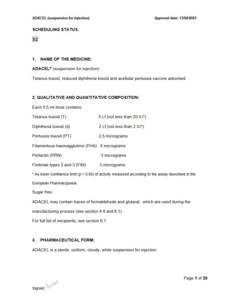 Adacel Injection package insert preview