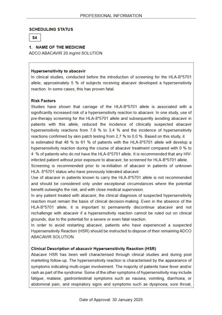 Adco Abacavir 20 mg/ml Oral Solution package insert preview