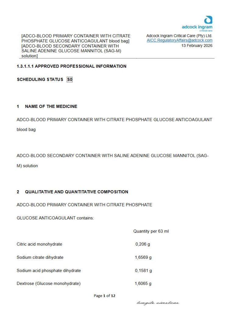 Adco-Blood Primary Container With Citrate Phosphate Glucose package insert preview