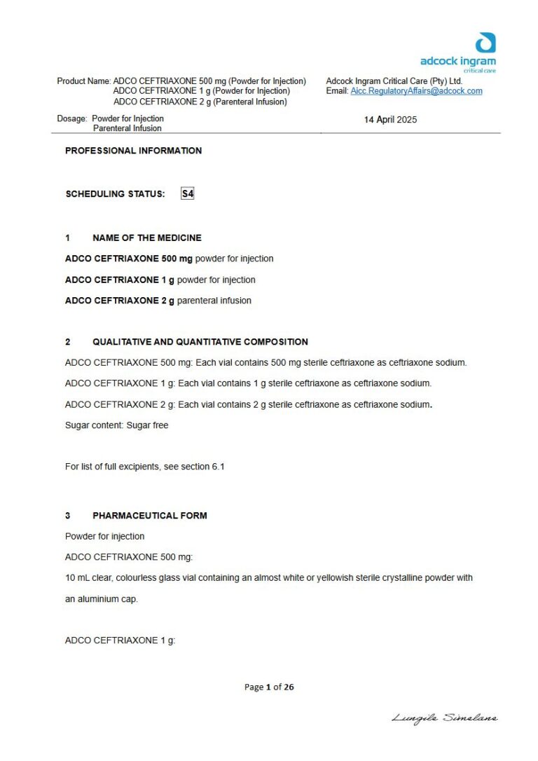 Adco Ceftriaxone Injection package insert preview