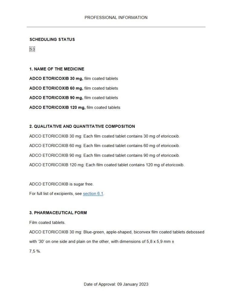 Adco Etoricoxib Tablets package insert preview