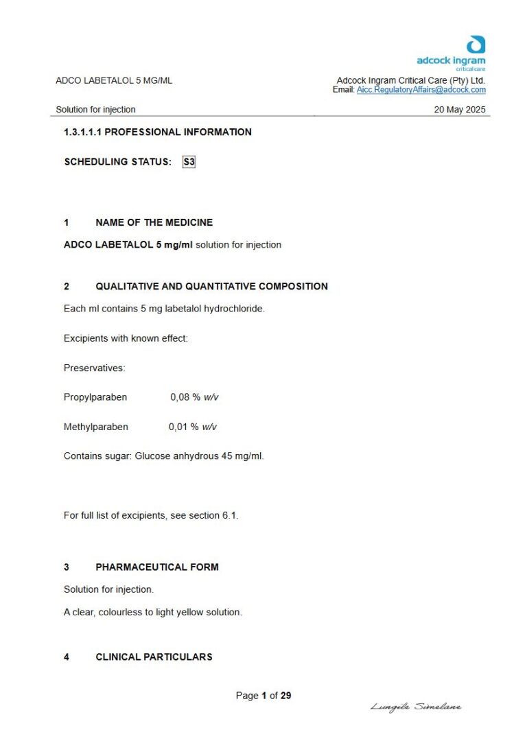 Adco Labetalol injection package insert preview