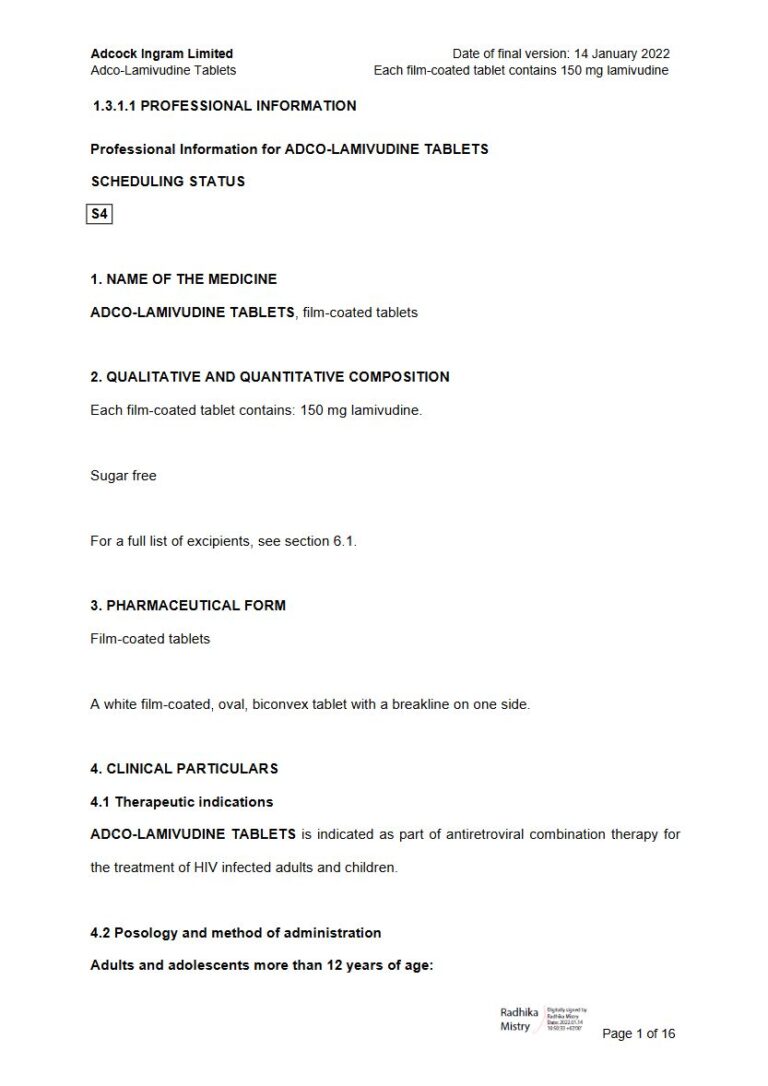 Adco-Lamivudine 150 mg Tablets package insert preview