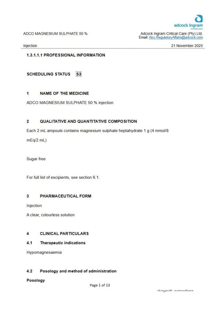Adco Magnesium Sulphate 50% Injection package insert preview