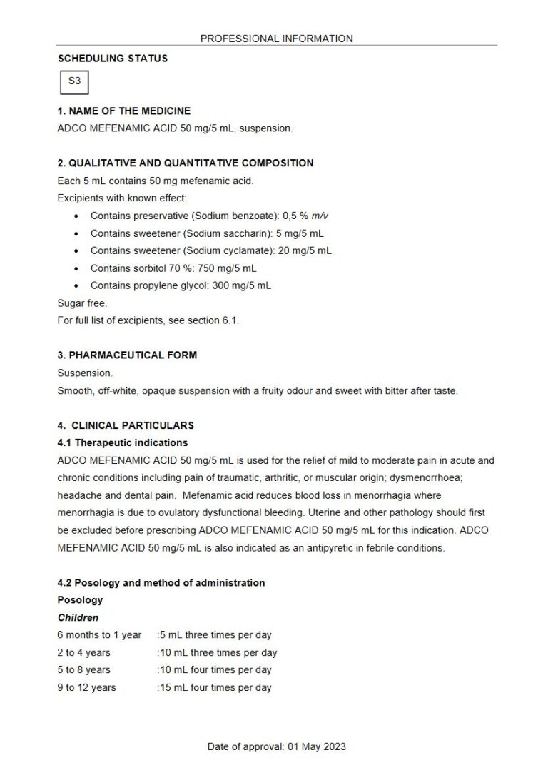 Adco Mefenamic Acid 50mg/ml Suspension package insert preview