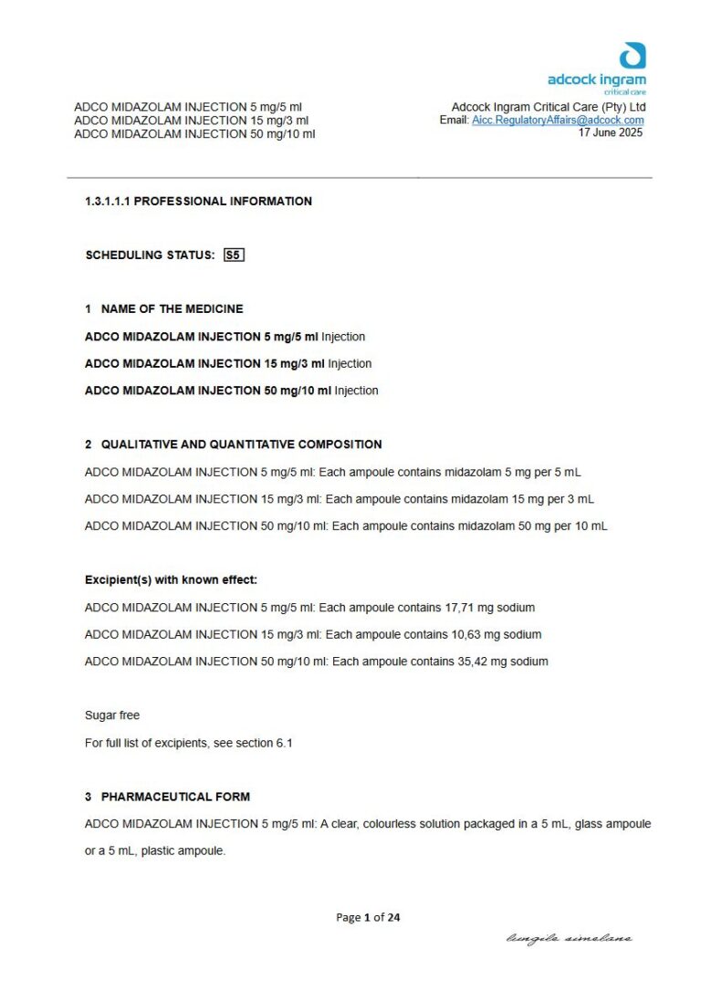 Adco Midazolam Injection package insert preview