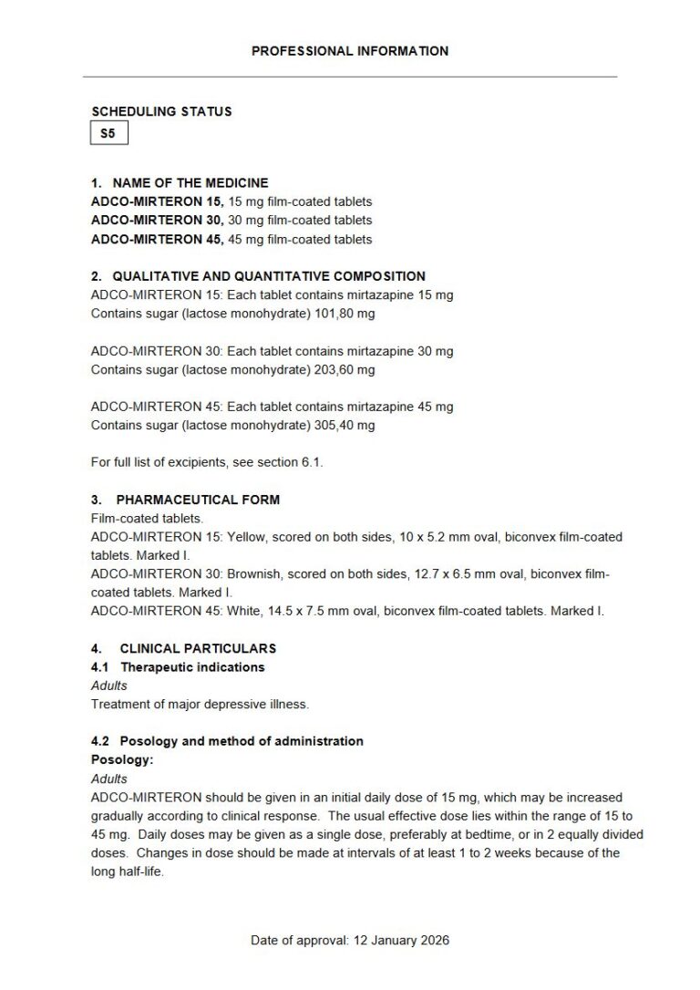 Adco-Mirteron FC tablets package insert preview