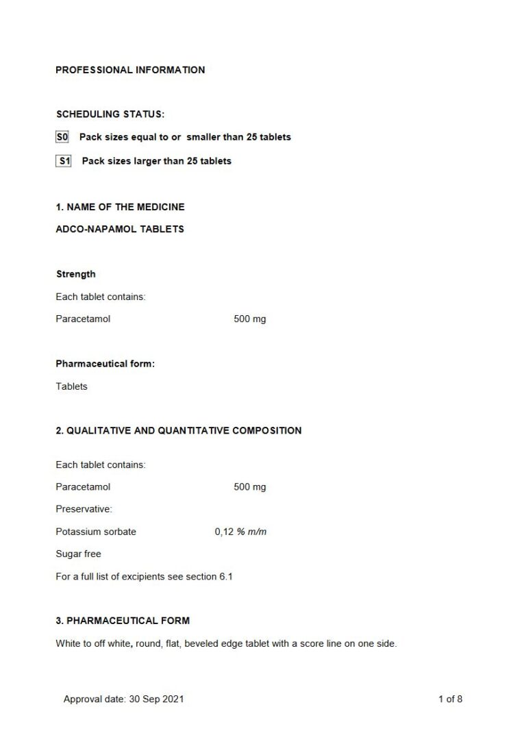 Adco-Napamol 500mg Tablets package insert preview