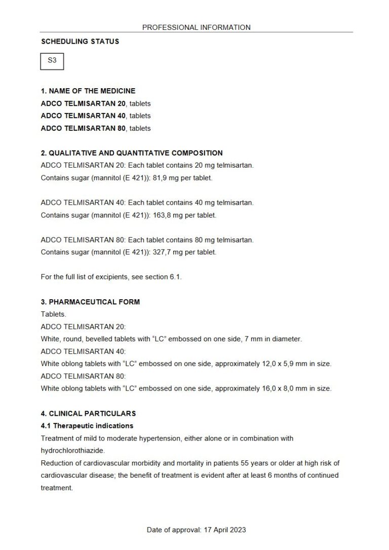 Adco Telmisartan Tablets package insert preview