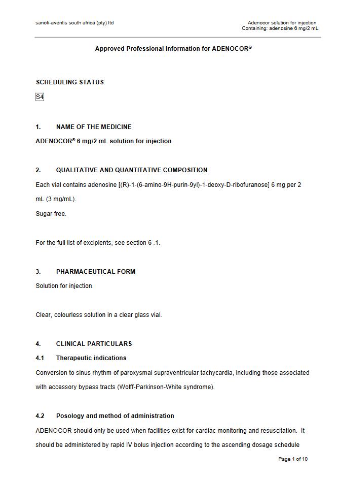 Adenocor 6mg/2ml Injection package insert preview