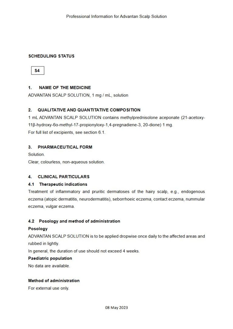 Advantan Scalp Solution package insert preview