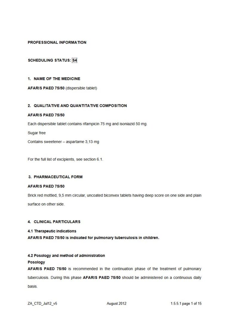 Afaris Paed 75/50 Dispersible Tablet package insert preview