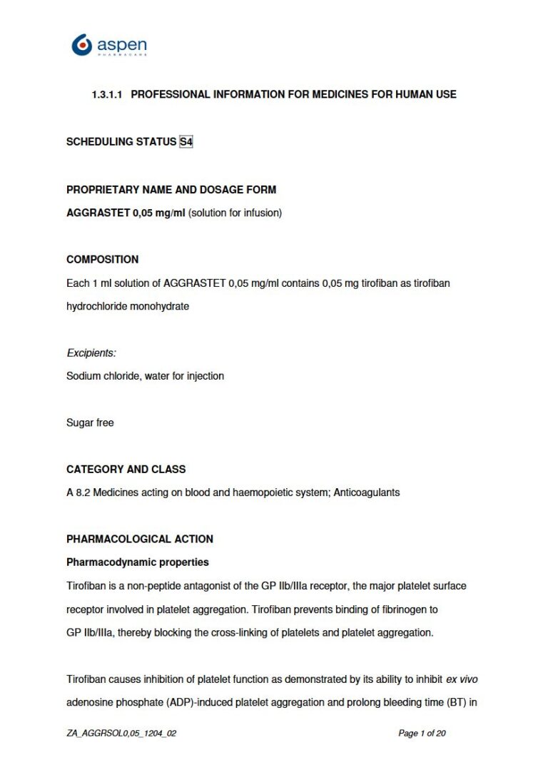 Aggrastet Injection package insert preview