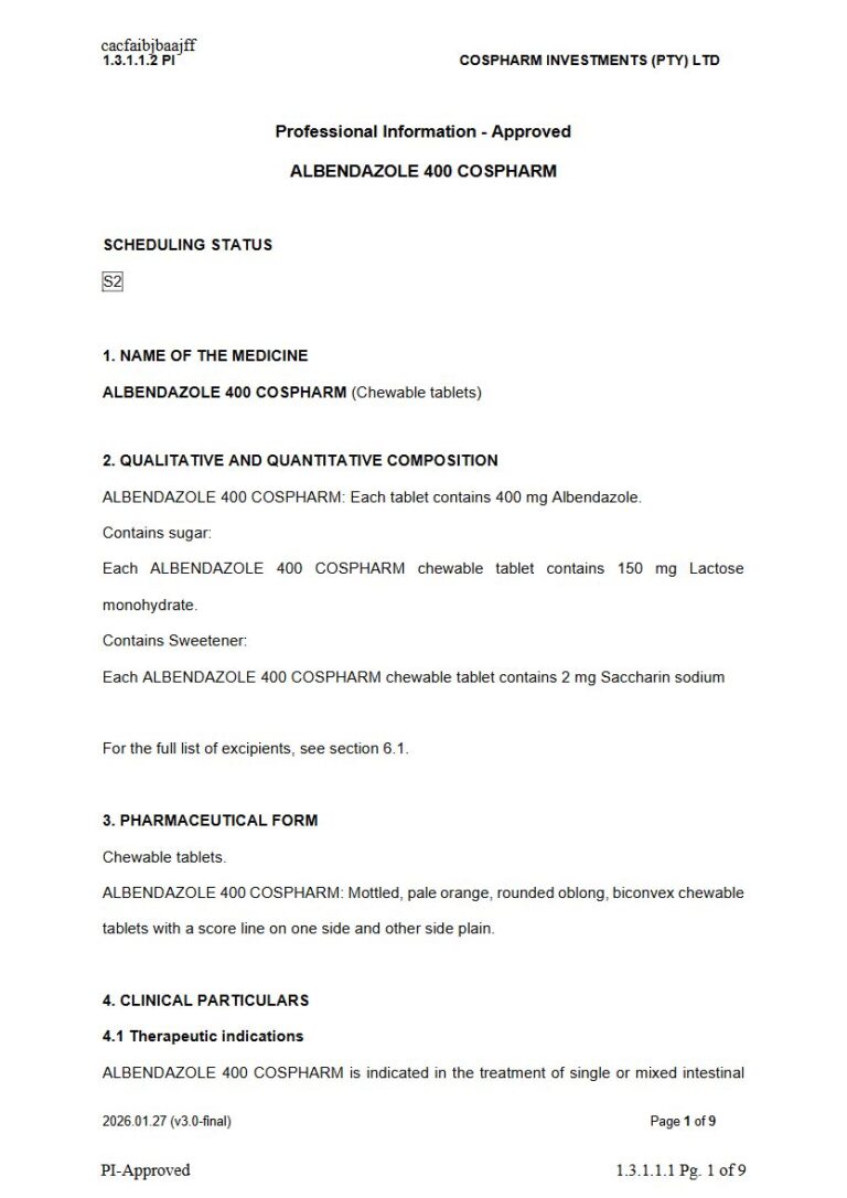 Albendazole Cospharm Chewable tablet package insert preview
