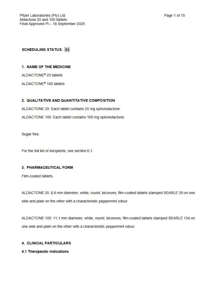 Aldactone Tablets package insert preview