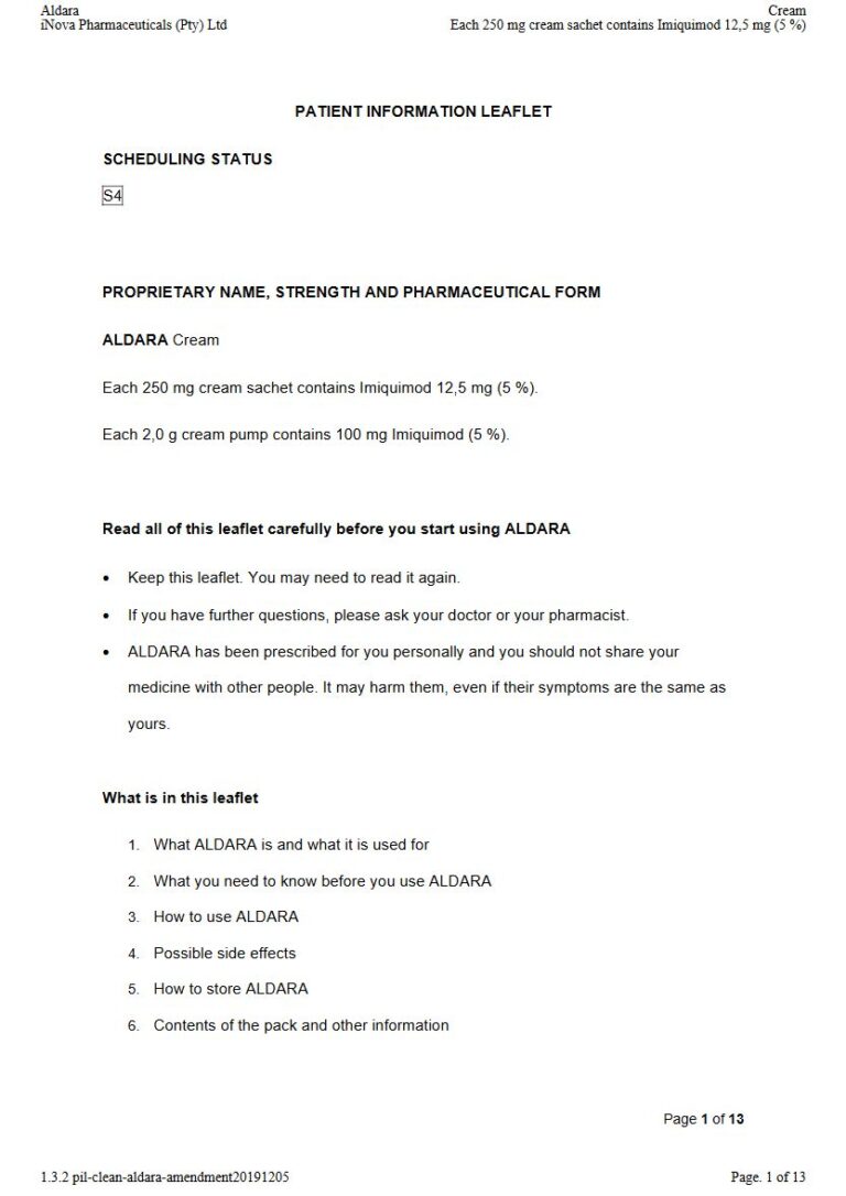 Aldara Cream package insert preview