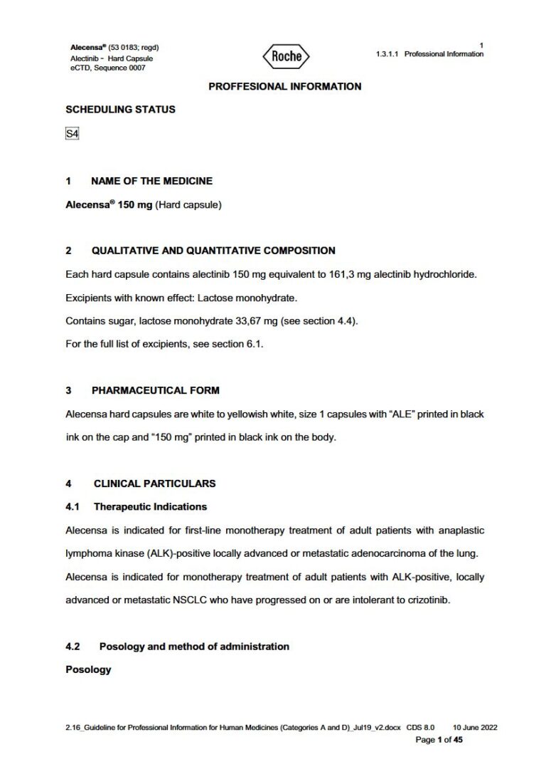 Alecensa 150mg Capsule package insert preview