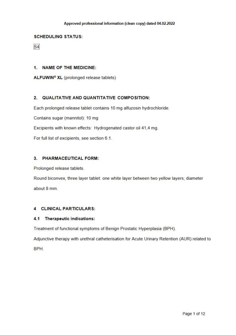 Alfuwin XL 10mg Tablets package insert preview