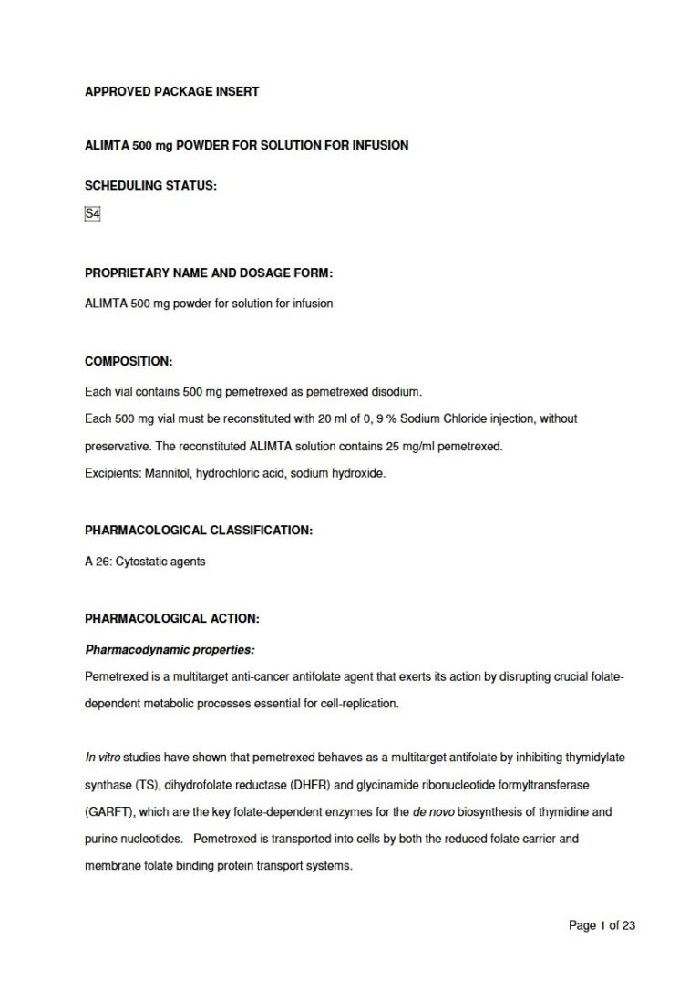 Alimta 500mg Infusion package insert preview