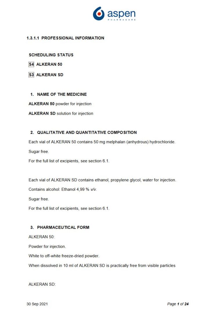 Alkeran 50 & SD 50mg Powder / Solution for injection package insert preview