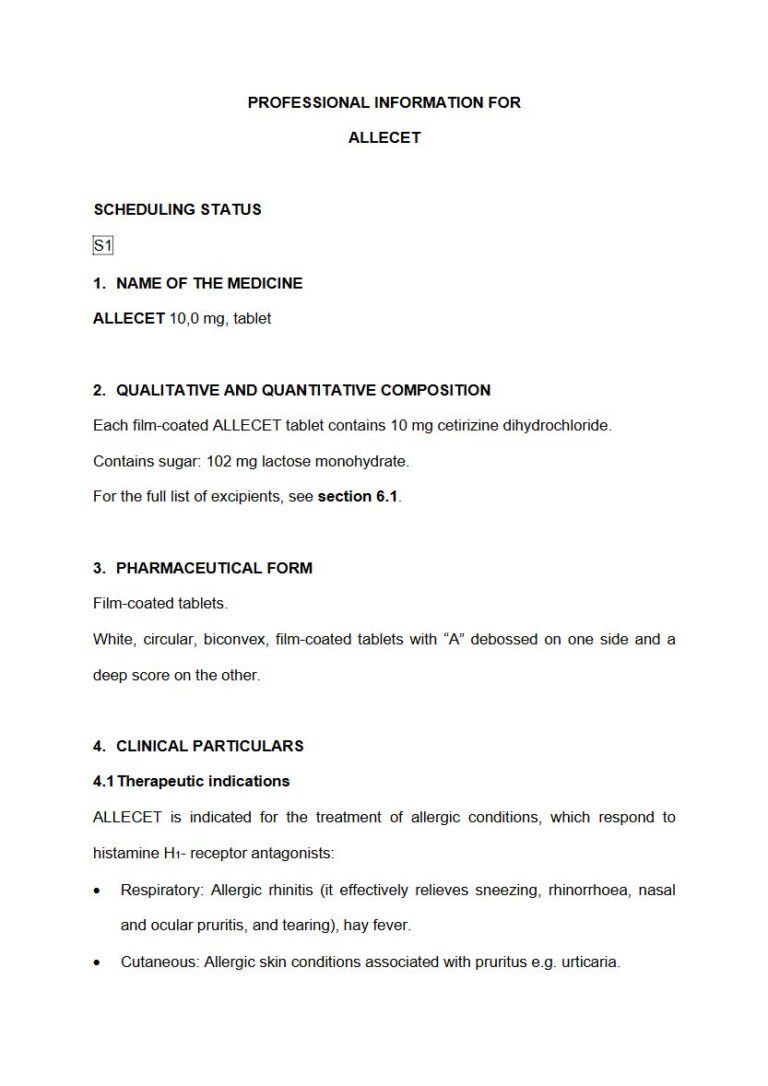 Allecet 10 mg Tablets package insert preview