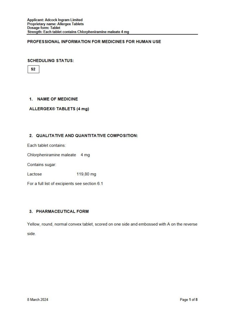 Allergex 4mg Tablets package insert preview