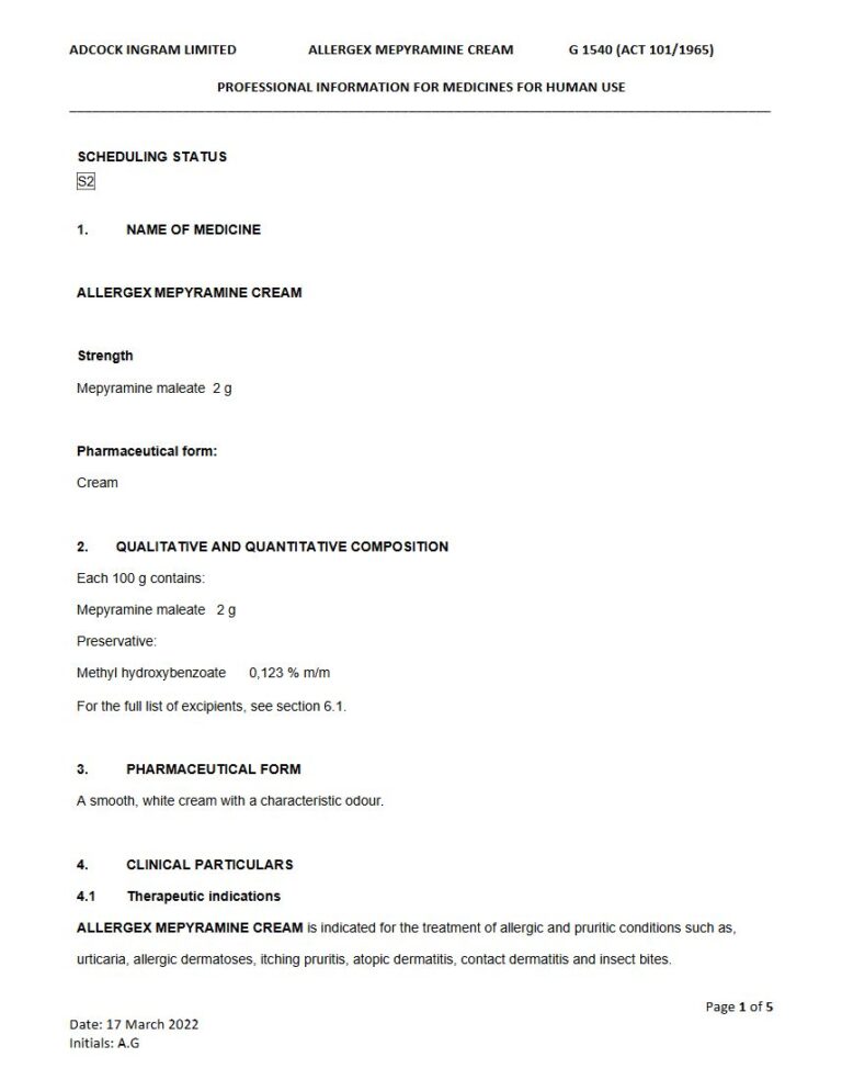 Allergex Mepyramine Cream package insert preview