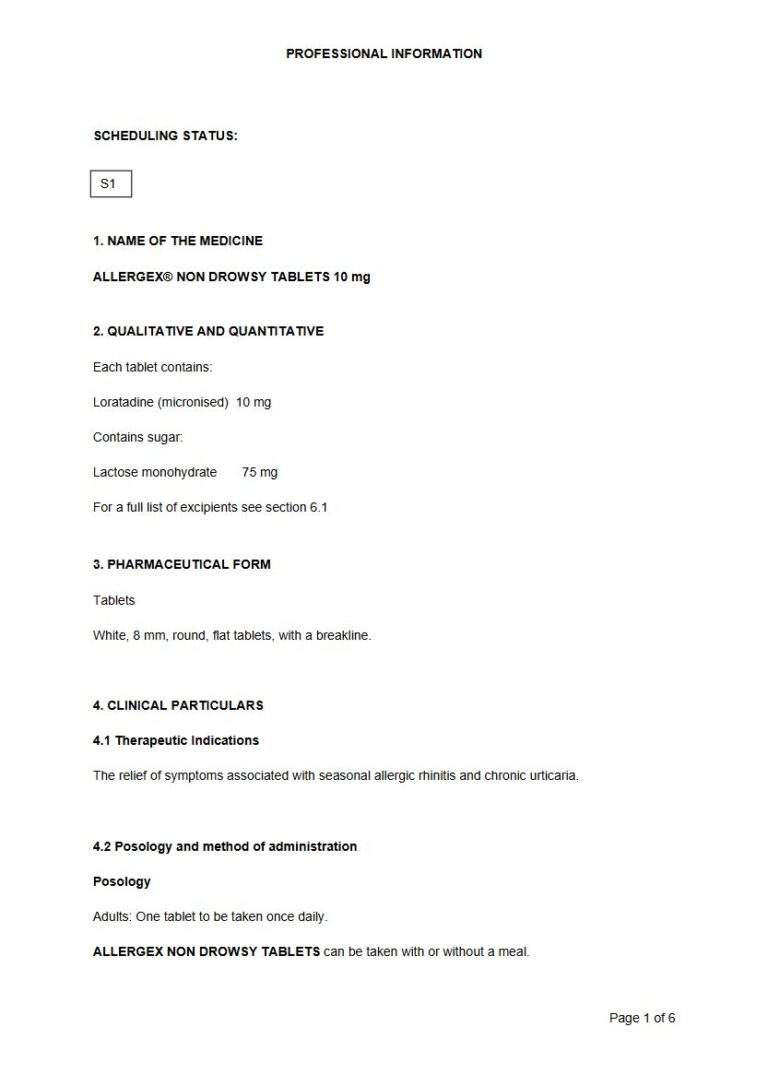 Allergex Non Drowsy 10mg Tablets package insert preview