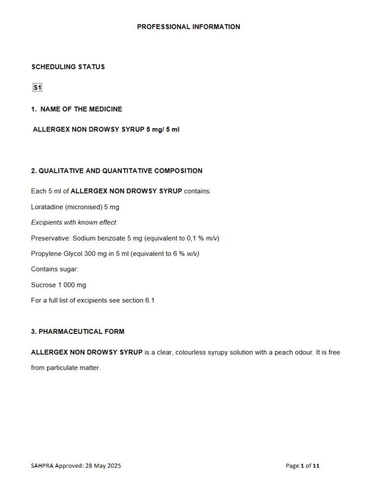 Allergex Non Drowsy Syrup package insert preview